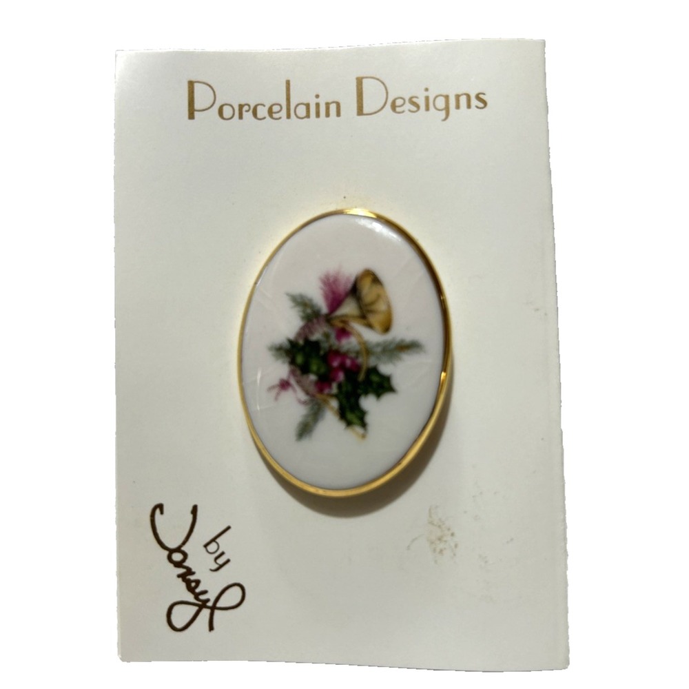 Vtg Porcelain Floral Brooch Designs by Jansyl Surgical Handmade 90s Holiday